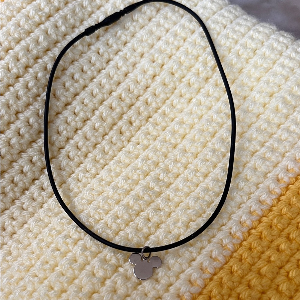 Disney Vintage Silver Mickey SS Pendant Necklace on Black Cord, Choker